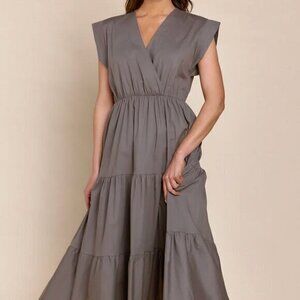 Sofia Made in Italy Tahoe Maxi Dress with V Neck and Cap Sleeve OS